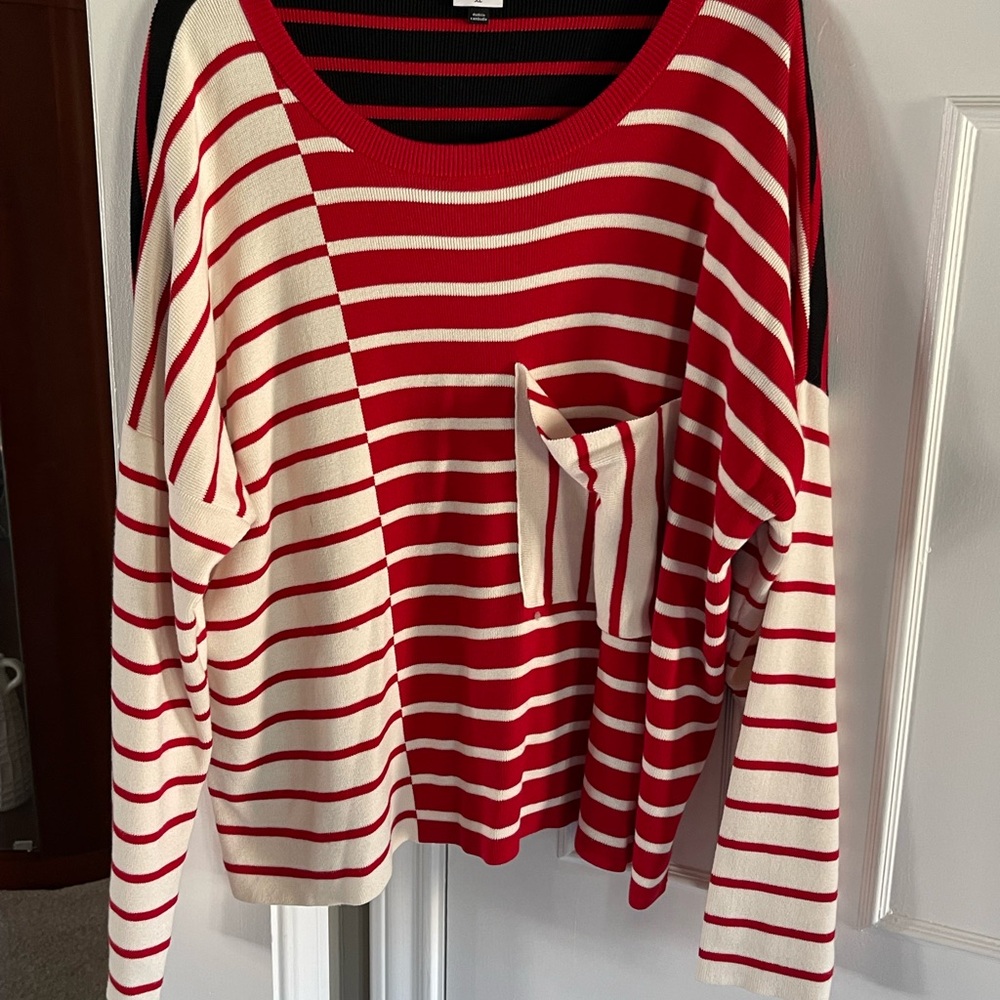 CAbi Black and Red Striped Sweater